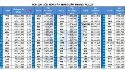 TOP 100 VỐN HÓA SÀN HOSE ĐẦU THÁNG 7/2024