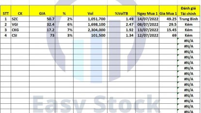 Danh mục chứng khoán 19/07/2022