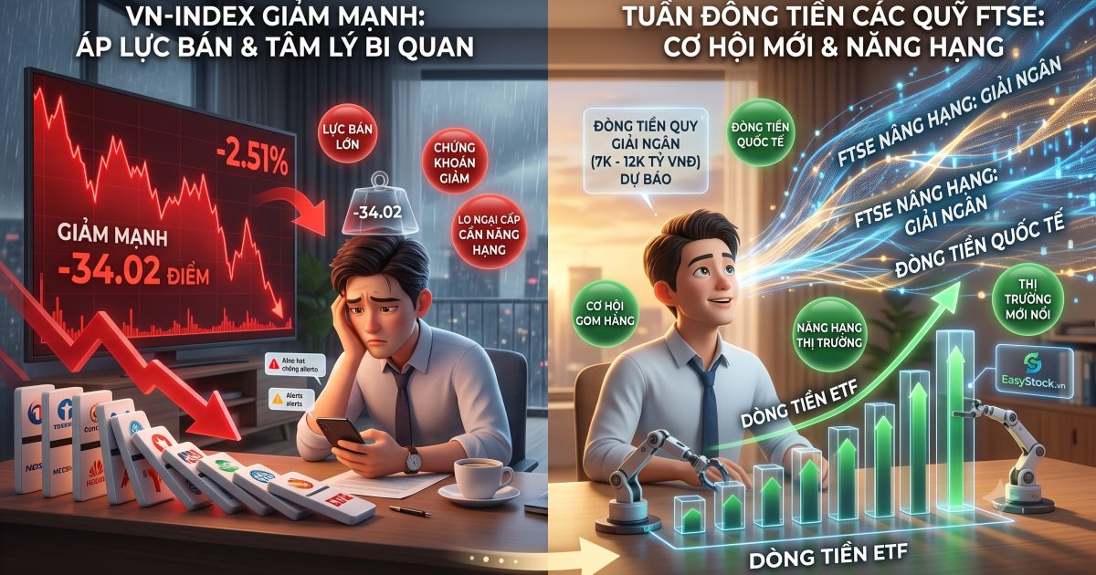 VN-Index giảm mạnh 34,02 điểm, trước tuần dòng tiền các quỹ FTSE nâng hạng giải ngân vnindex 1309