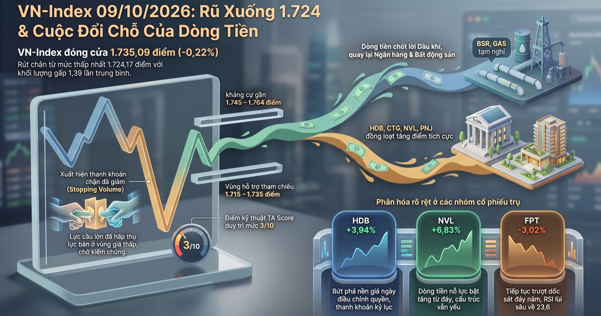 VN-Index 09/10/2026: Rũ xuống 1.724, dòng tiền đổi hướng tổng quan vn index ngày 09 10 2026